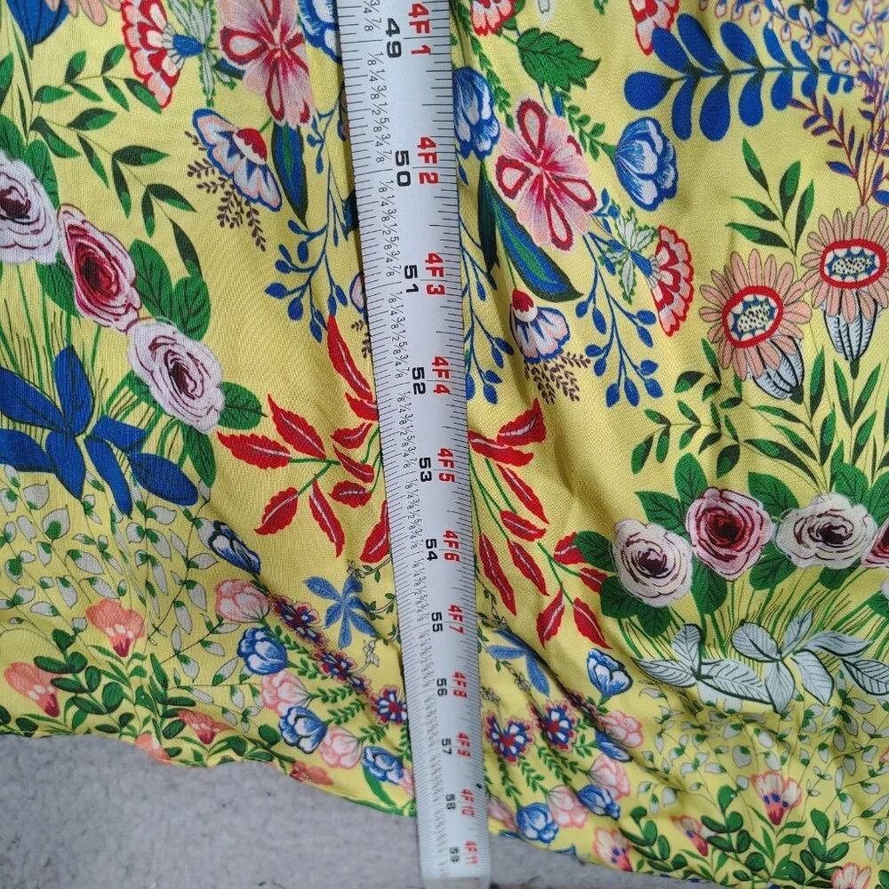 Alice + Olivia Maxi Dress Women 10 Yellow Multi Floral Side Slit Spaghetti Strap - Picture 12 of 14